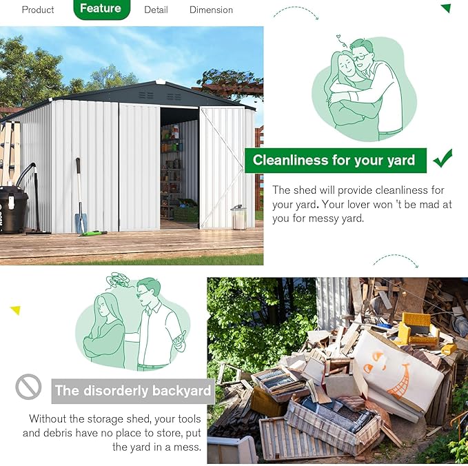 AECOJOY Shed 12' x 10' Storage Shed Large, Sheds & Outdoor Storage Clearance 10x12 Sheds with Lockable Doors, Utility and Tool Storage Shed for Garden, Backyard, Patio, Outside use in White