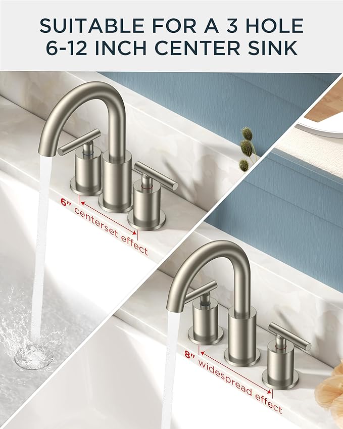 FORIOUS Brushed Nickel Bathroom Faucet 3 Hole