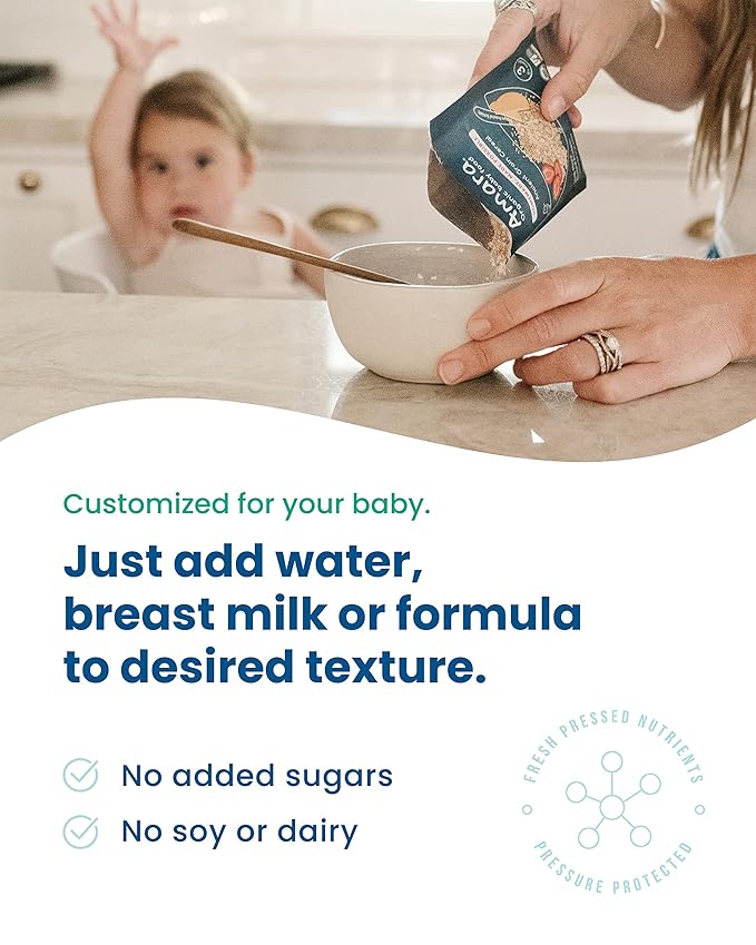 Amara Organic Baby Food | Oats and Berries | Baby Cereal to Mix With Breastmilk, Water, or Baby Formula | Baby Food Pouches, Made from Organic Fruit and Veggies | Stage 2 | 10 Pouches
