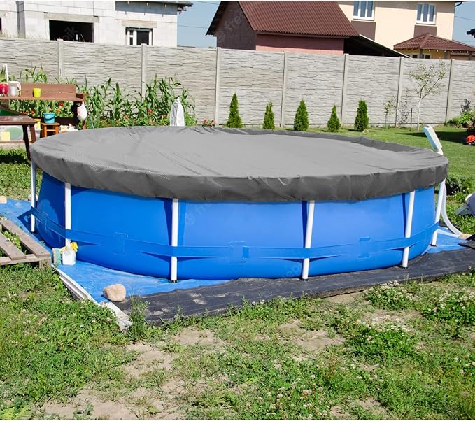 ECOOPTS 14 ft Round Pool Cover for Above Ground Pools, Swimming Pool Cover Protector Winter Safety Cover (Light Grey)