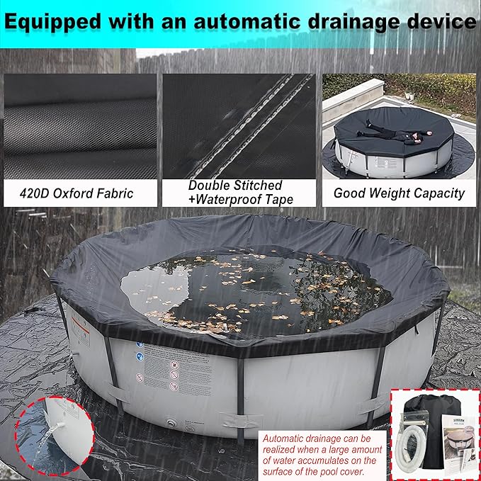 30 Ft Pool Cover, with Automatic Drain Round Pool Cover, One-Piece Quick Installation and Removal Above Ground Pool Cover, Preventing Waterlogging, UV Protected Solar Swimming Pool Cover