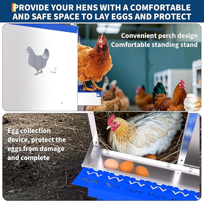 6 Compartment Chicken Nesting Box, Wall Mount Hen Laying Boxes with Removable Trays, 6-Hole Galvanized Steel Metal Hanging Poultry Nest for Backyard, Farms, and Chicken Coop, Egg Collection