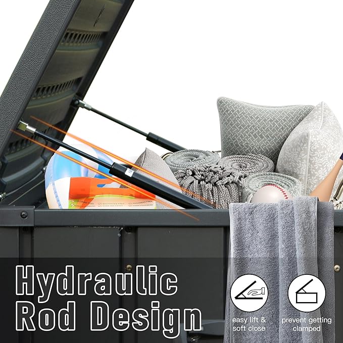 120 Gallon Outdoor Storage Deck Box Waterproof, Large Patio Storage Bin for Outside Cushions, Throw Pillows, Garden Tools, Lockable (Dark Gray Resin Lid)