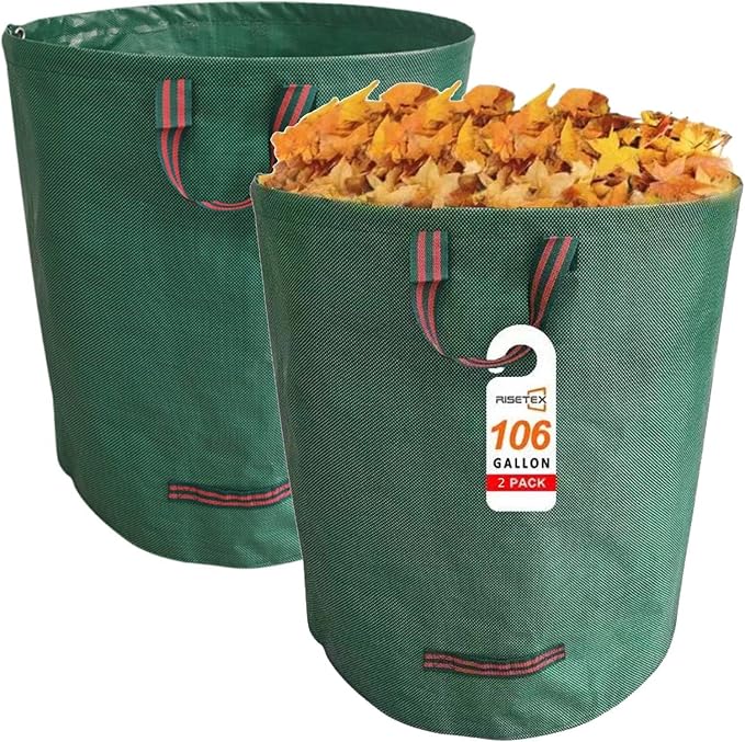 Leaf Collector & Leaf Bag 2-Pack | 106 Gallon Reusable Standable Yard Waste Bags | Portable Durable Garden Clippings Container with 4 Handles for Lawn Care, Camping & Recycling