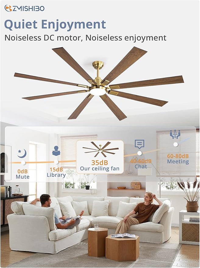 ZMISHIBO 80 Inch Black and Gold Ceiling Fans