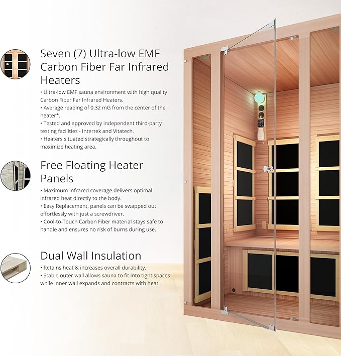 JNH Lifestyles 2-Person Ensi Cedar Home Infrared Sauna Ultra-Low EMF with Red Light Therapy – Indoor Personal Wellness Spa for House and Gym