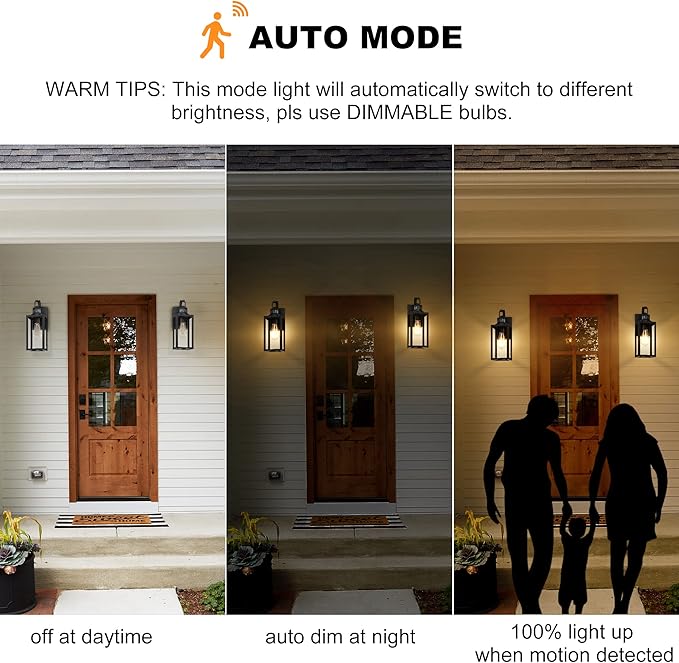 Pia Ricco Motion Sensor Outdoor Wall Lantern, Dusk to Dawn Lighting Sconce