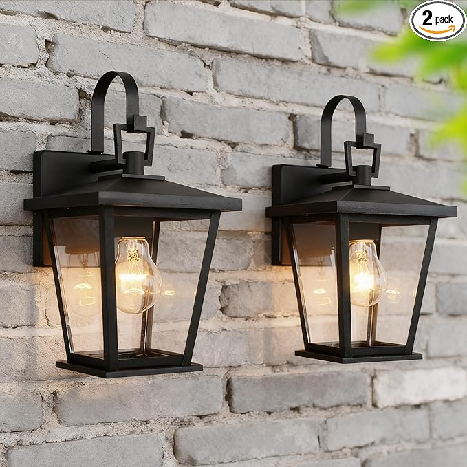 Kalium Outdoor Wall Lantern 2 Pack, Waterproof Exterior Wall Mount Light