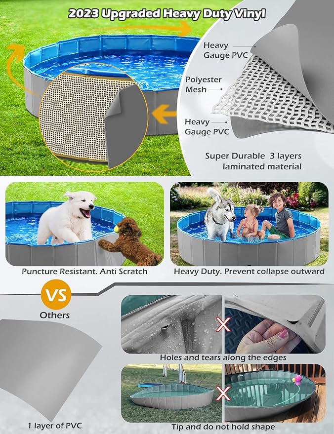 Jasonwell Foldable Dog Pet Bath Pool Collapsible Dog Pet Pool Bathing Tub Kiddie Pool Doggie Wading Pool for Puppy Small Medium Large Dogs Cats and Kids 71" Grey