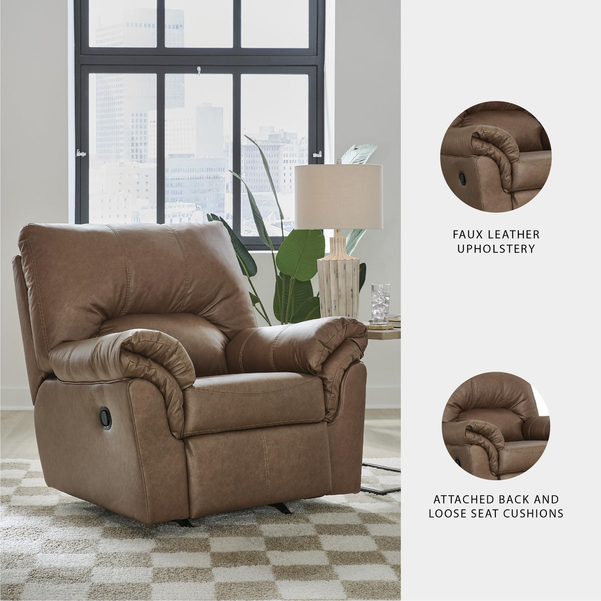 Faux Leather Manual Rocker Recliner