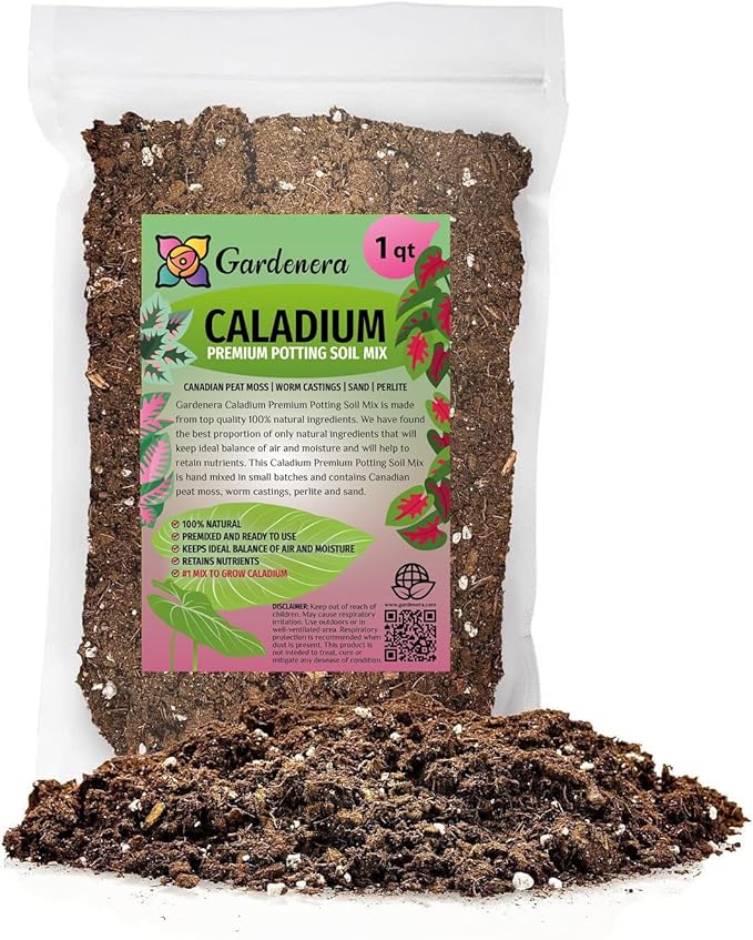Gardenera Premium Caladium Plant Potting Mix - Crafted for Vibrant Growth and Striking Color - 1 Quart