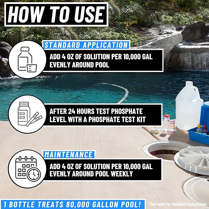 Phosphate Remover - Pool Chemicals, Pool Phosphate Remover, Pool Chemicals For Inground Pools & Above Ground Swimming Pools, Perfect for Pool Openings to Make Your Pool Phosphate Free 32oz