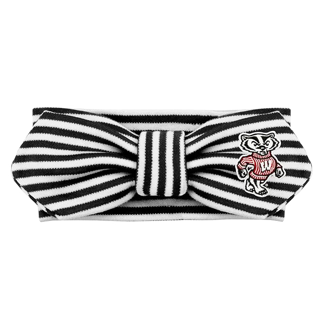 Creative Knitwear Wisconsin Badgers Infant Girls Black/White Striped Hair Knot Headband Embroidered Logo - Size Newborn - 4T