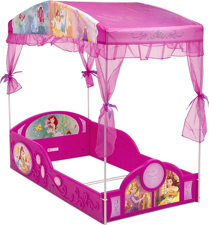 Delta Children - Disney Princess Plastic Sleep and Play Toddler Bed with Canopy, Pink
