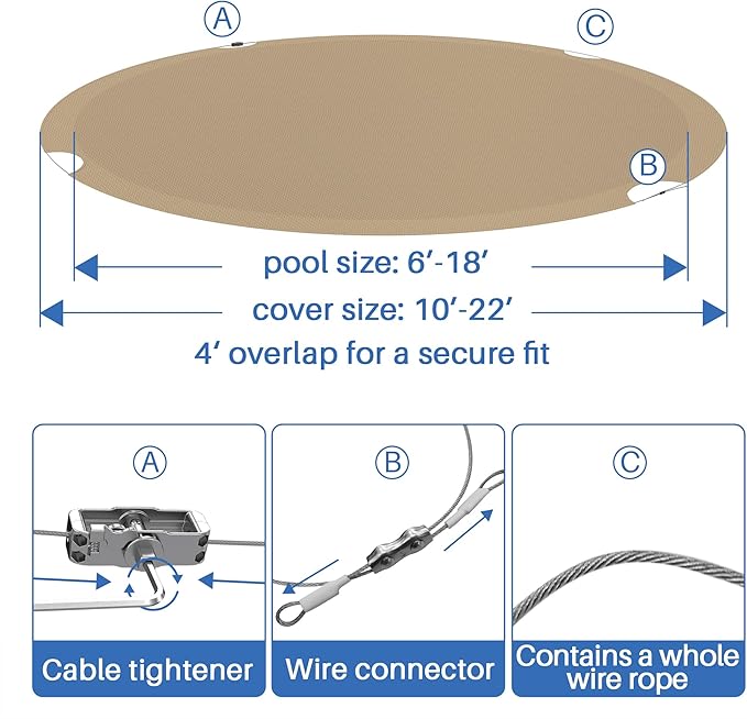 ECOOPTS 17 ft Round Pool Cover for Above Ground Pools, Swimming Pool Cover Protector Winter Safety Cover (Sand)
