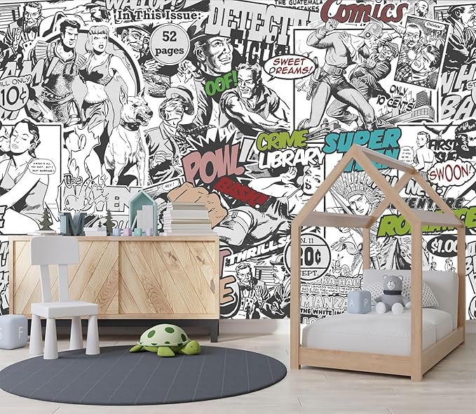 XMPMBM-Cartoon Hand-Painted Comics Nursery Room Fabric Wallpaper Kids Gaming Room Graffiti Bedroom Wall Mural-W 176" X H 113"（138 Square Foot）