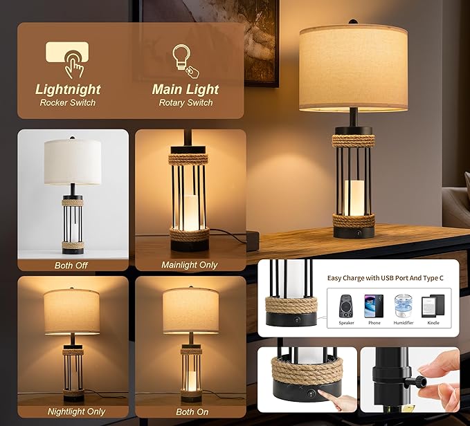 OYEARS 25" Table Lamps Set of 2