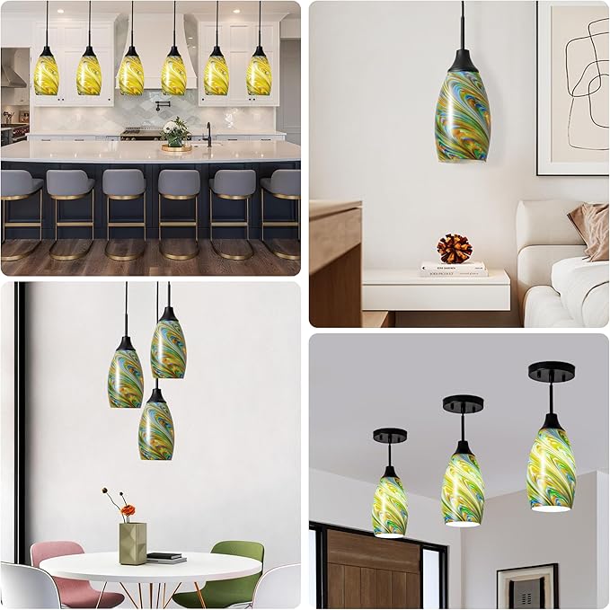 Mini Glass Pendant Light 4.72" Colorful Pattern Oval Pendant Lights 1-Pack