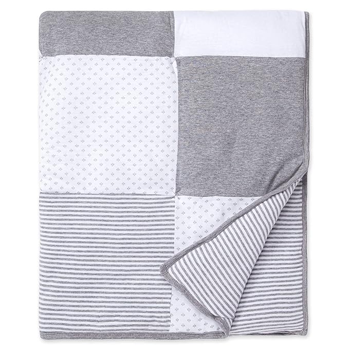 Burt's Bees Baby Reversible Blanket, Nursery, Stroller & Tummy-Time Organic Jersey Cotton Quilted Infant & Toddler Bedding