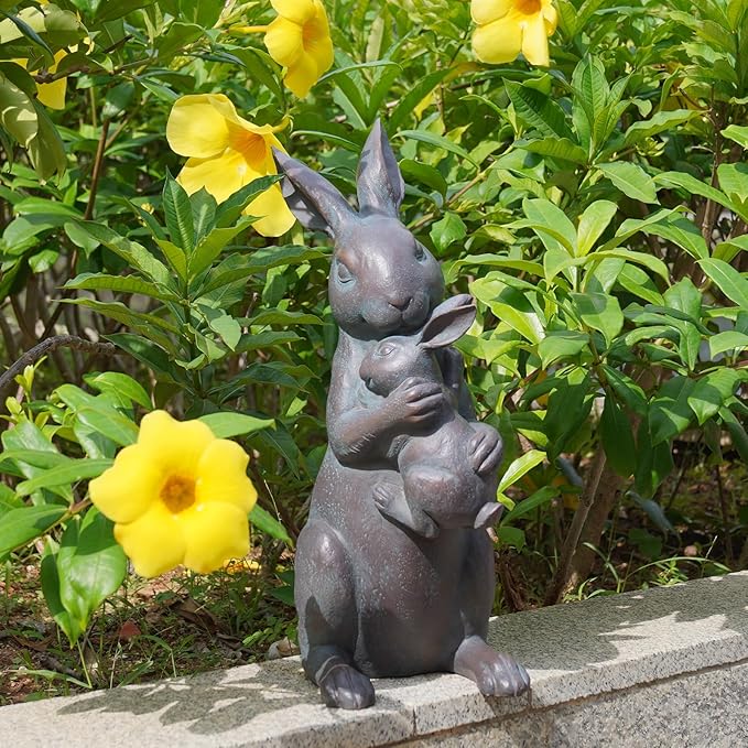 Braxio Bunny Decor Garden Outdoor Statues - Resin Standing Easter Bunny Decor for Outside Yard Decor Garden Statues Outdoor for Mothers Day Birthday Thanksgiving Copper 7.5×5.6×15.3 Inch