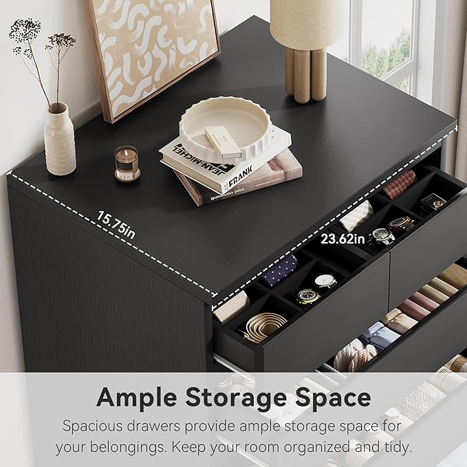 Black Tall 7 Drawer Dresser for Bedroom, Modern Wood Closet Dressers & Chests of Drawers with Jewelry Storage, 23.6" L*15.8" W*47.5" H in Large Vertical Dresser for Bedroom, Living Room, Nursery
