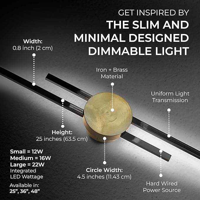 Ozarke Elles Minimalist LED Light Sconce, Modern Linear Wall Lamp, Warm White