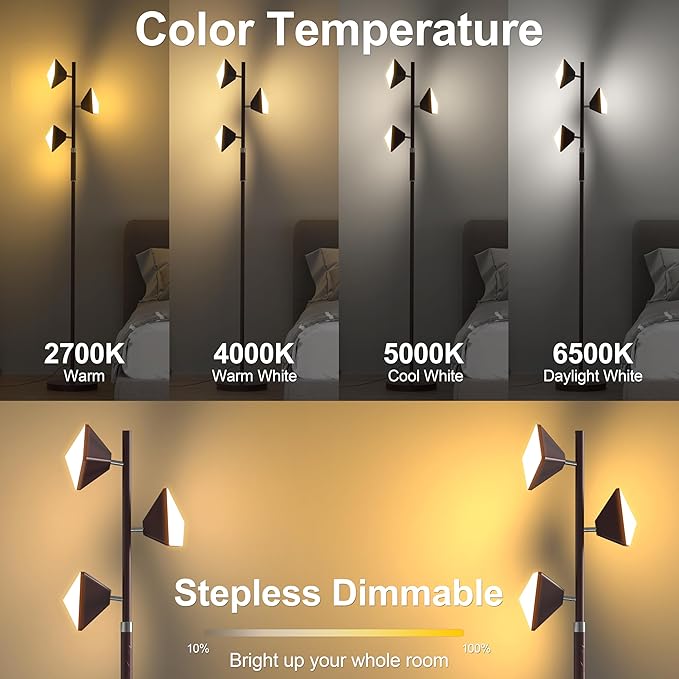 RGB Tree Floor Lamp for Living Room, Stepless Dimmable Tall Standing Lamp