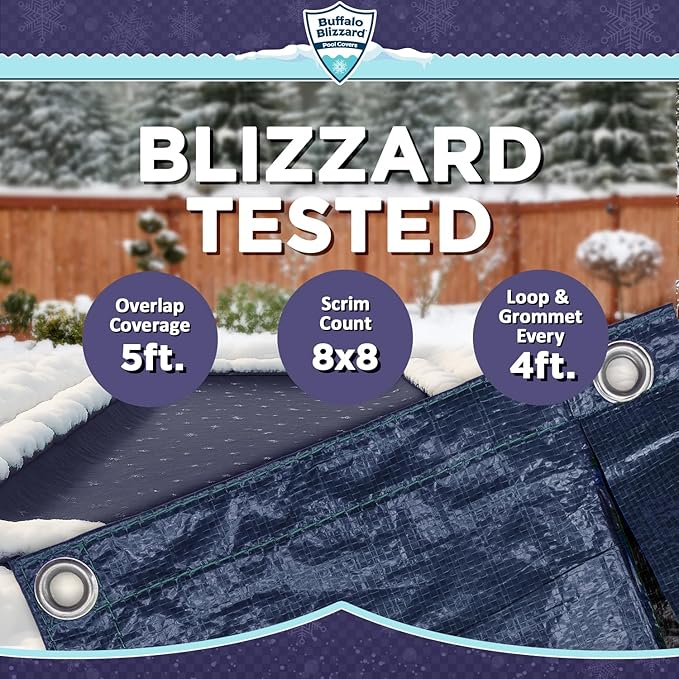 Buffalo Blizzard Deluxe 18 ft x 40 ft Rectangular Winter Pool Cover | Blue/Black | Closing Inground Swimming Pools | Easy to Install | Heavy Duty, Cold & UV Resistant | Shields from Seasonal Debris