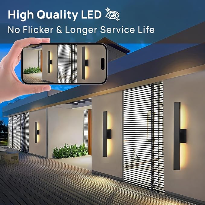 Upgraded 2-Pack 23.6in Black Long Modern LED Outdoor Wall Lights 3000K 4000K
