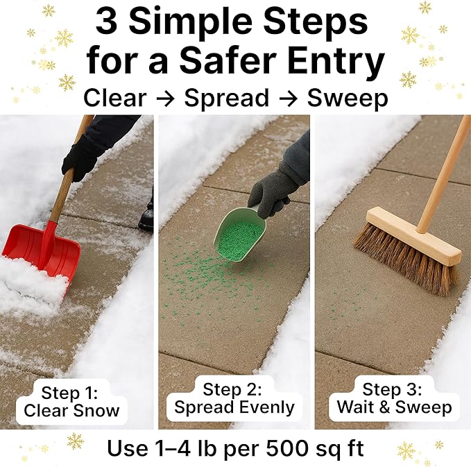 Thawtful Pet Safe Ice Melt – Pet Friendly Ice Melt, Snow Melt – Green Granules with CMA, Melts to −12°F (−24°C) - Driveway Salt & Sidewalk Salt for Ice (4 qt. - 8.5 lb.)