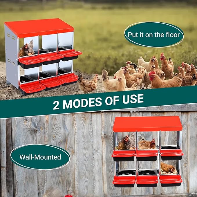 Metal Nesting Box for Chickens (6 Holes) - Heavy Duty Galvanized Steel Hen Laying Box, Outdoor Poultry Nest for Hens, Farm & Ranch Poultry Habitat Supplies