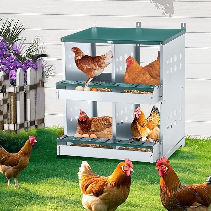 Chicken Nesting Box for Laying Eggs - 4 Room Chicken Laying Boxes, Nesting Boxes for Chickens, Heavy Duty Metal Chicken Coop (22.05" L x 16.92" W x 25.59" H)