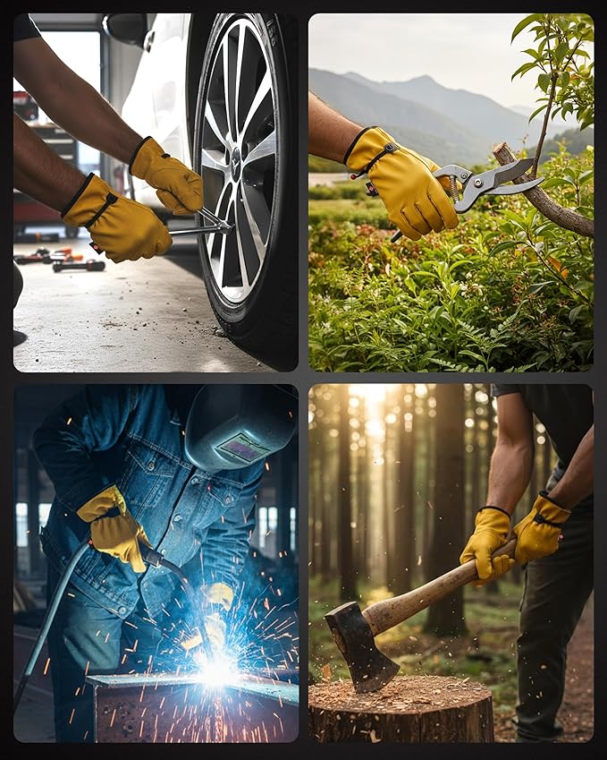 1 Pair Heavy Duty Leather Work Gloves for Men & Women – Adjustable Strap Cowhide Construction & Yard Leather Gloves – Puncture Resistant Safety Gloves for Landscaping & Outdoor Use (XL)
