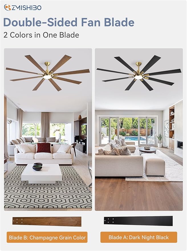 ZMISHIBO 80 Inch Black and Gold Ceiling Fans