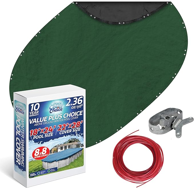 Winter Swimming Pool Cover for 18 ft x 24 ft Aboveground Oval Pool Size, Value Plus Choice Series, Solid Material, Color - Evergreen, Pool Cover Choice 321824-4CHOICE