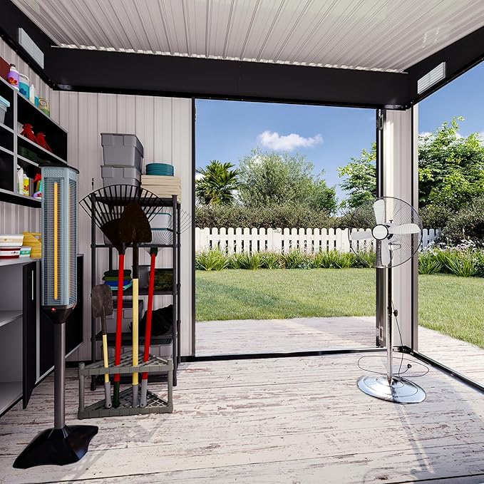8'x4' Shed Galvanized Steel Storage Sheds with Triple Doors Utility Sheds for Vertical Storage, Dual Lock Lean to Shed with Sloped Roof for Mower, Bike, Garden Tools (Black)