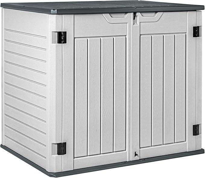 Devoko Resin Outdoor Storage Shed 34 Cu Ft Horizontal Outdoor Storage Cabinet Waterproof Patio Tools Storage Box for Sofa Cushion, Lawn Mower and Garbage Cans