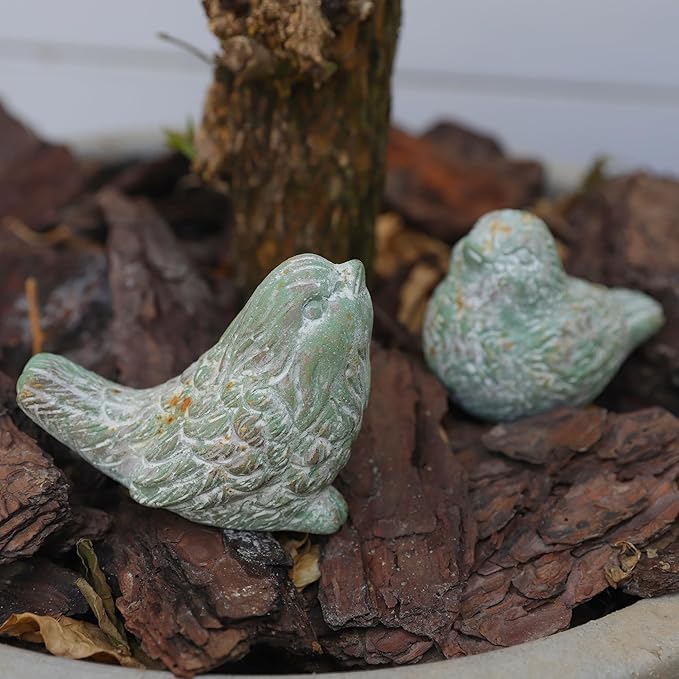 BIG FORTUNE Outdoor Bird Statues Bird Decor Figurines for Home Cement Bird Sculpture for Patio Yard Lawn Ornament, 2style/Set,Indoor Outdoor Bird Decorations Statue(Green)