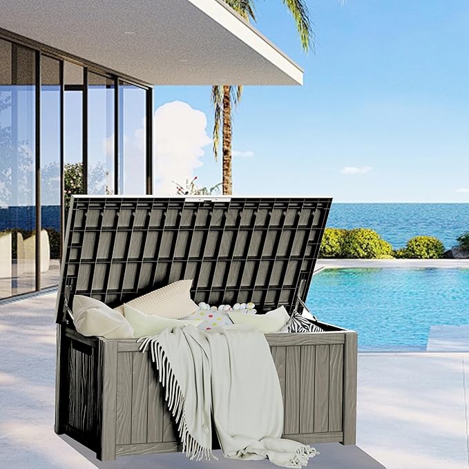 150GAL Brown Large - Capacity Outdoor Deck Box with Lock Hole – Waterproof, SGS - Certified UV Resistance, Ideal for Storing Patio Furniture Sets & Seasonal Decor, Hassle - Free Setup