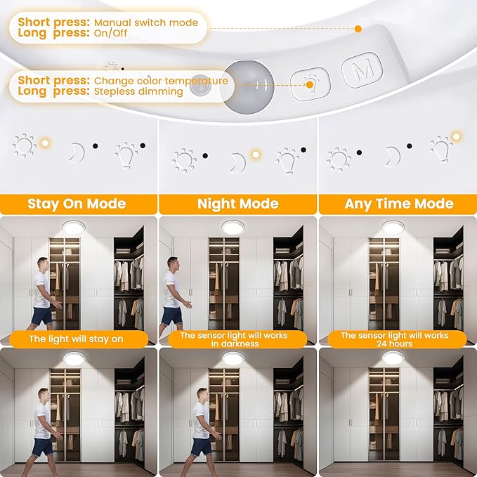 SunRider 4-Pack Rechargeable Motion Sensor LED Ceiling Light