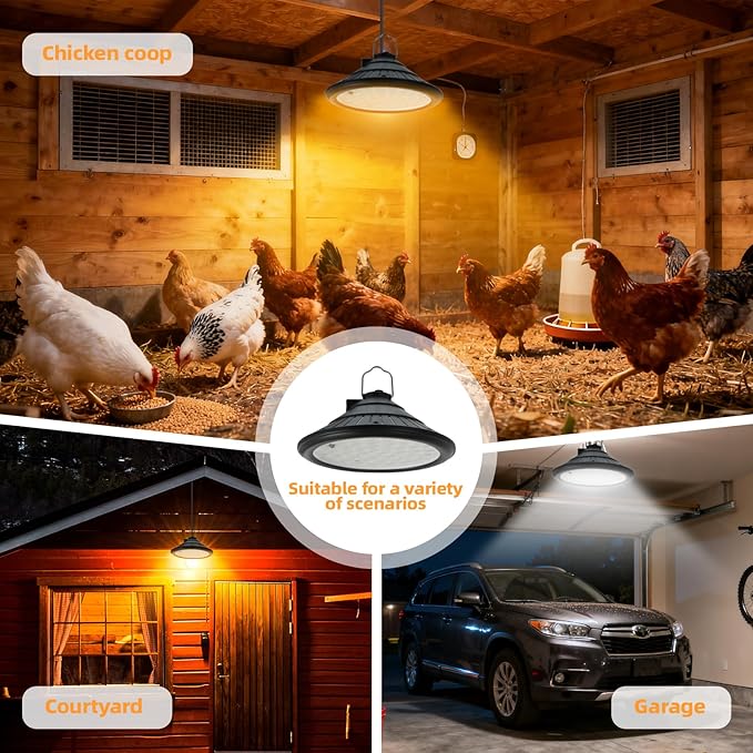 Solar Chicken Coop Light with Remote, Outdoor IP66 Waterproof Pendant Lights, 4500mAh Rechargeable Solar Barn Lights, 3 Modes, 4 Brightness Levels, 24H Timer, 16.4ft Cable for Patio Garden, 2-Pack