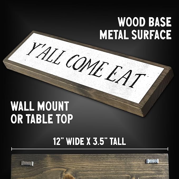 Wood & Metal Southern Sign – Weatherproof Indoor Outdoor Wall Decor – Rustic Charm with "Y’all Come Eat" – Gift-Wrapped & Ready to Give