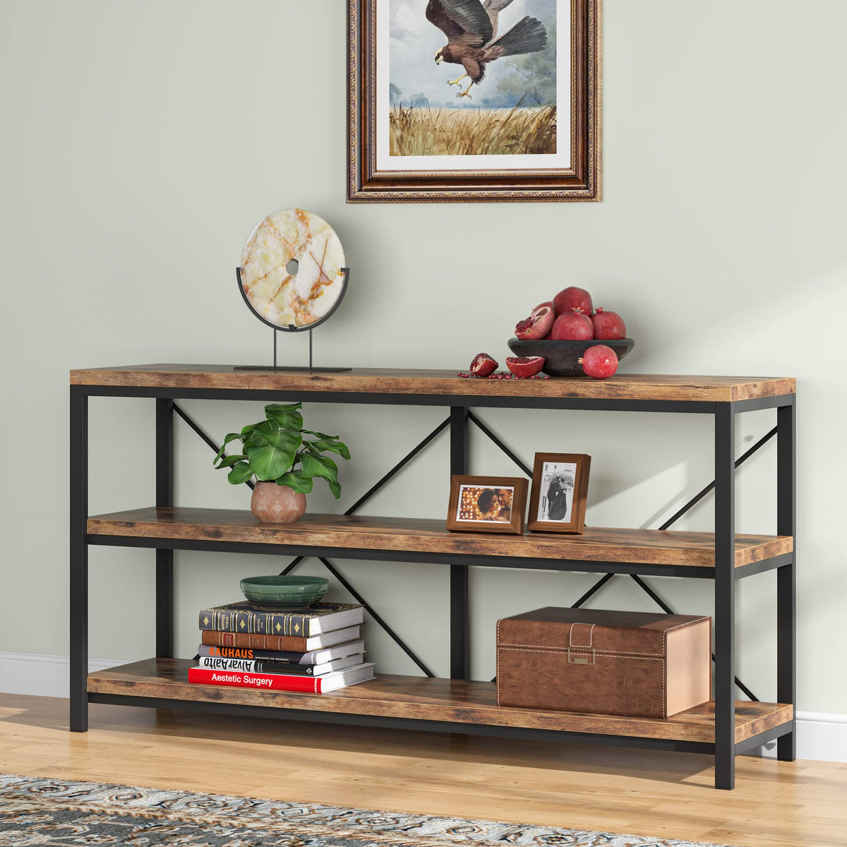 55 Inches Long Sofa Table with Storage Shelves