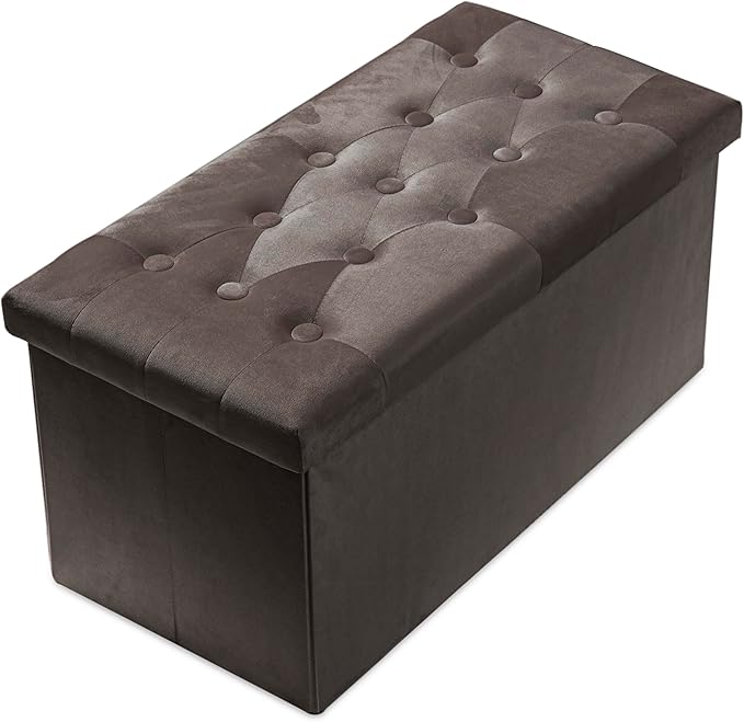 PRANDOM Extra Large Ottoman with Storage [1-Pack] Velvet Folding Small Square Foot Stool with Lid for Living Room Bedroom Coffee Table Dorm Dark Coffee 30.5x15x15 inches