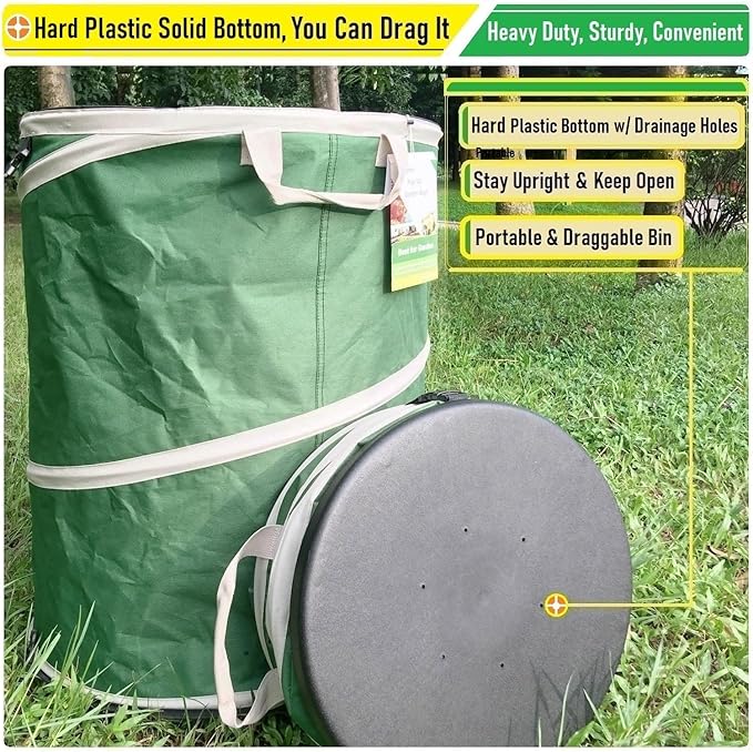 32-Gallon Collapsible Trash Can (19x25 in) Hard-Shell Bottom Yard Garden Bag for Pop-Up Recycling Bin,Yard Waste,Debris bag,Laundry Hamper,RV Camping Waste Bin,Lawn Grass,Leaf Bag,Sods,Weeds Barrel