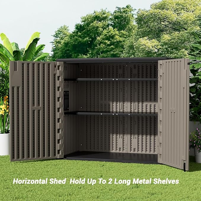 KINYING Long Metal Shelving for 37 Cu.ft Horizontal Shed and 57 Cu.ft Vertical Shed,49.2in * 15.7in, Easy Assembly,Black