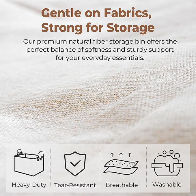 StorageWorks Fabric Storage Bins, Large Storage Baskets for Shelves, Closet Organizers and Storage Bins with Metal Frame, Handles, Natural Color, 2-Pack