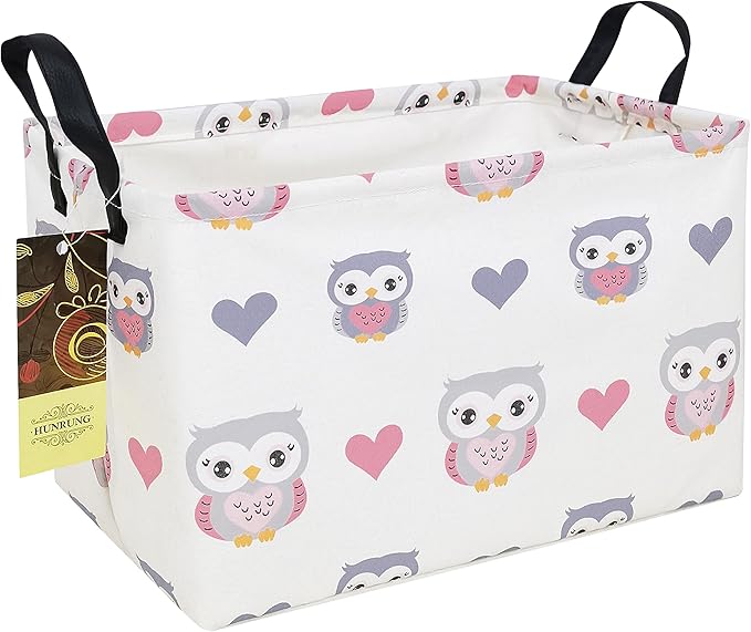 HUNRUNG Rectangle Storage Basket Cute Canvas Organizer Bin for Pet/Children Toys, Books, Clothes Perfect for Rooms/Playroom(Rec-Love Owl)