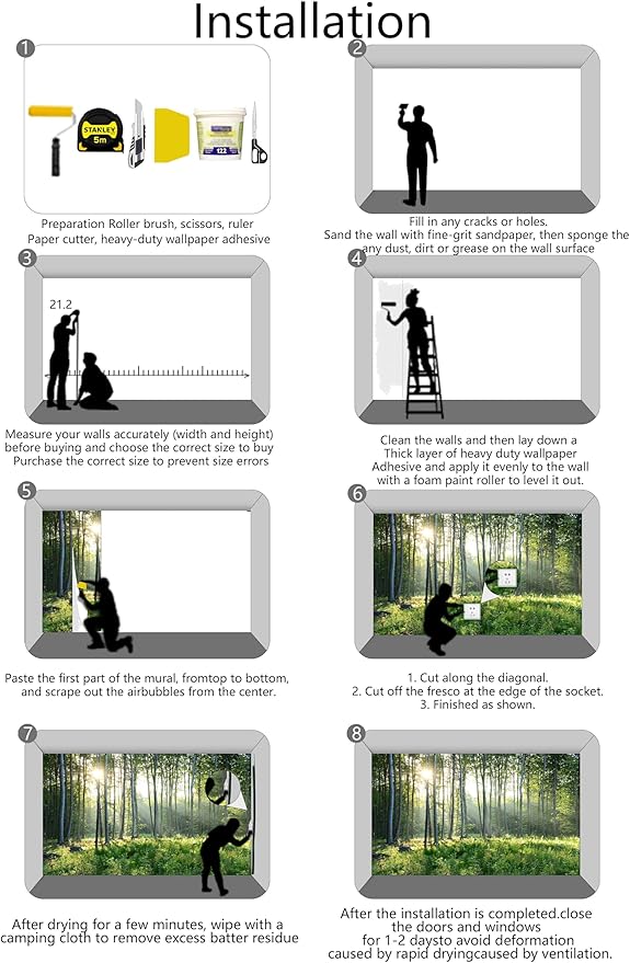 Green Sunshine Forest Woodland Wallpaper Mural for Living Room Bedroom Dining Room Basement(Not Self-Adhesive)