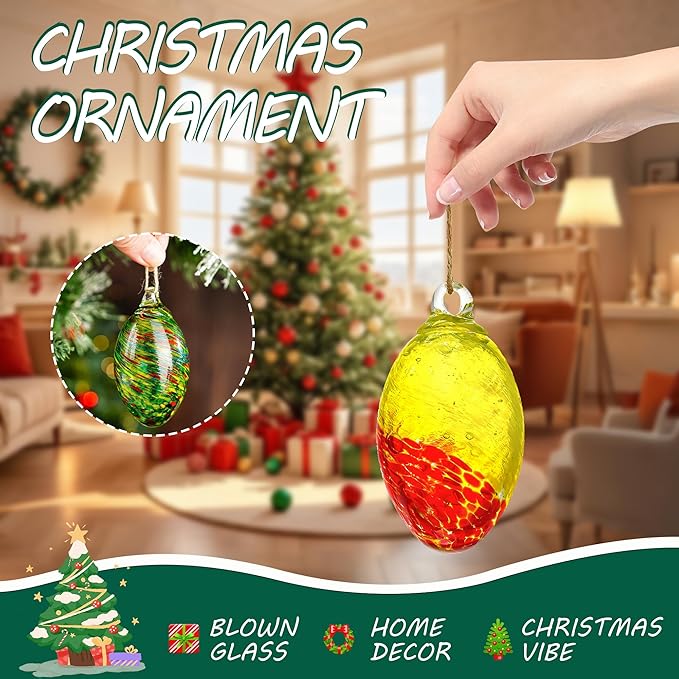 Set of 6 Hand Blown Glass Egg Ornaments Hanging Gazing Ball Witches Ball Friendship Decor for Home Outdoor Wedding Party Christmas Tree